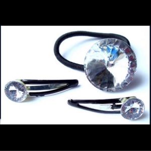 Ponytail Holder Barrette Set Round Clear Prism